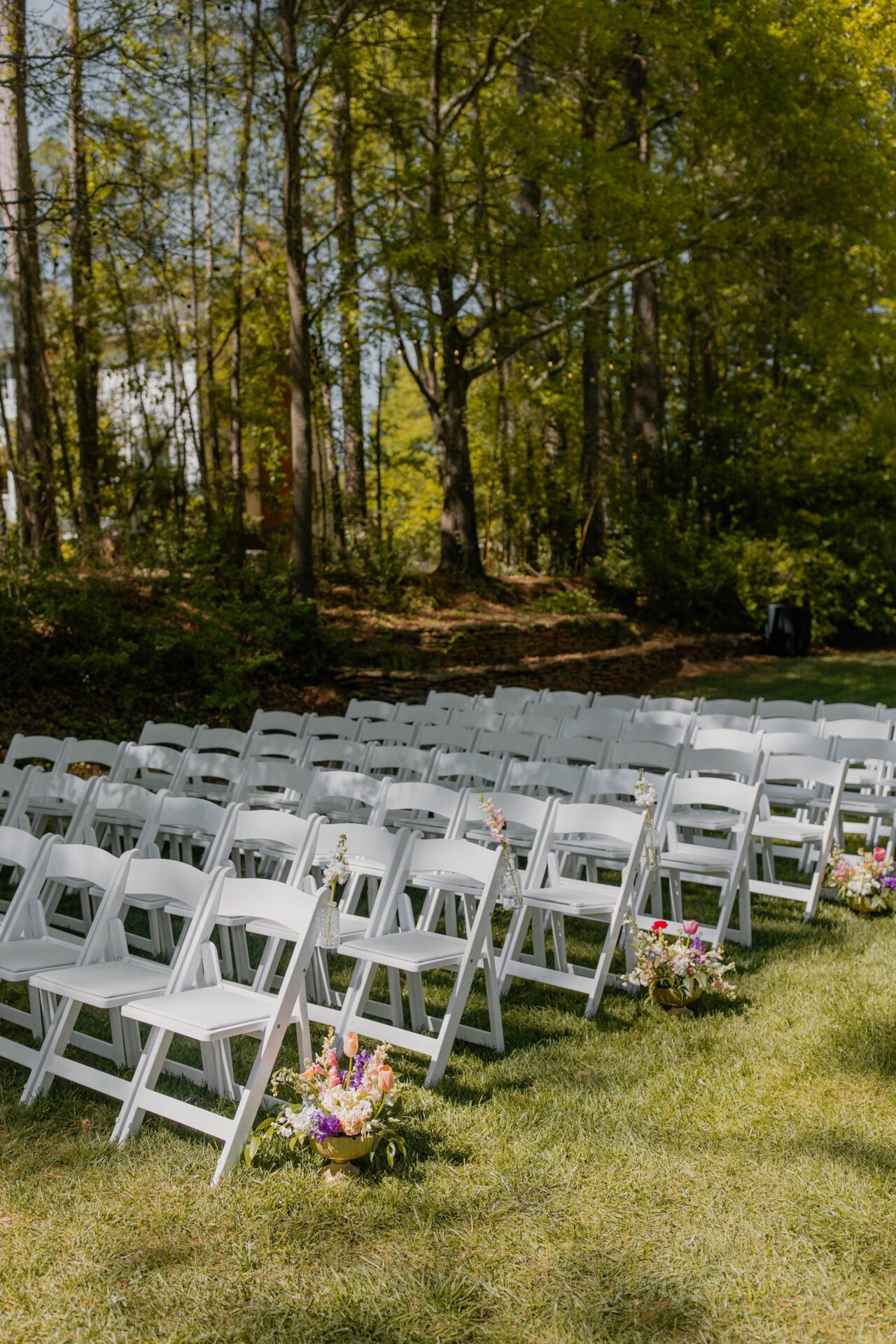 Outdoor wedding ceremony aisle on family property in South Carolina