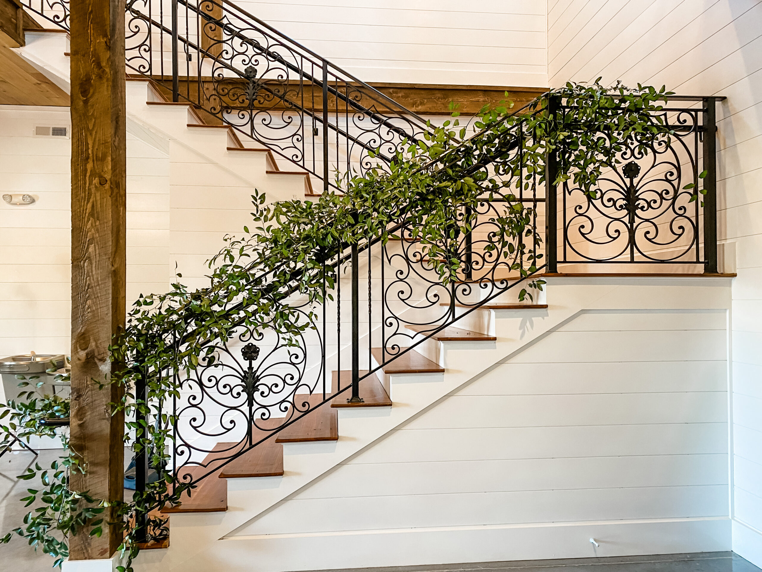 Banister and staircase floral garland