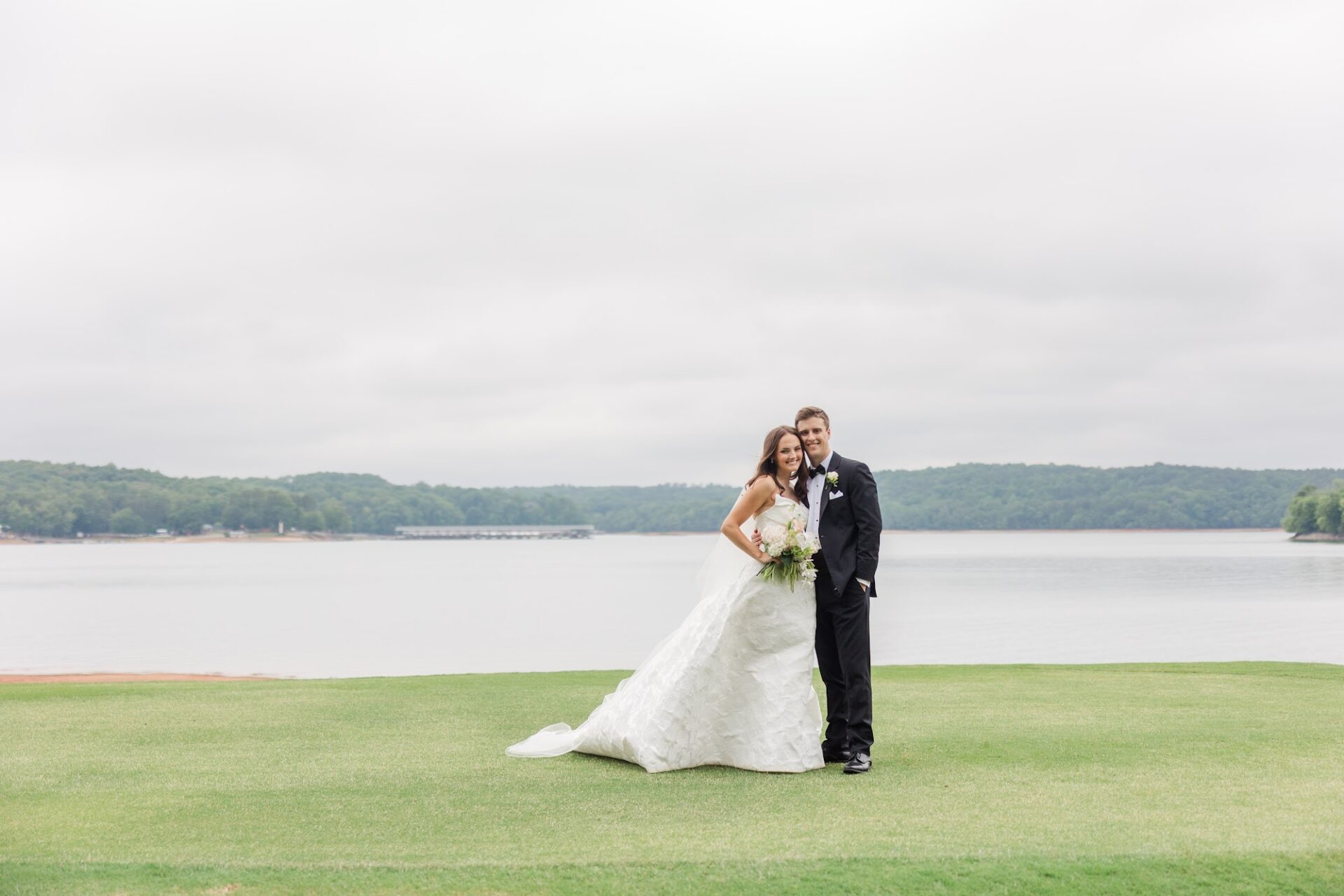 Couple at Owen Pavilion lakeside wedding venue in South Carolina
